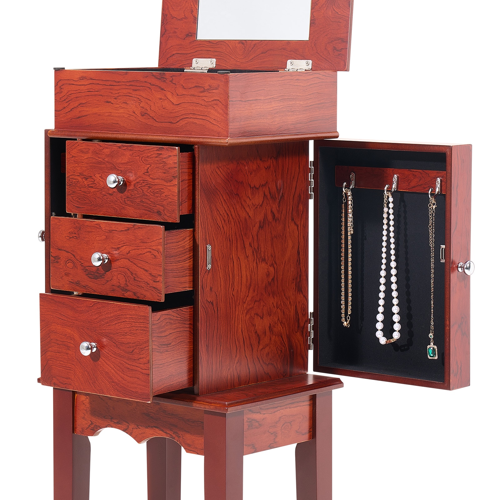 Jewelry Cabinet Armoire Standing Jewelry Storage Chest With 3 Drawers & Mirror_maomaolike.com